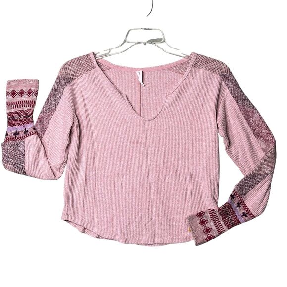 Daily Practice Shirt Womens XS Pink Waffle Knit Thermal Long Sleeve Split Neck - Picture 11 of 12